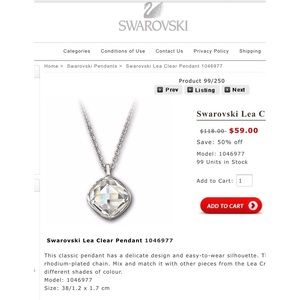 Swarovski Lea Clear Pendant 1046977